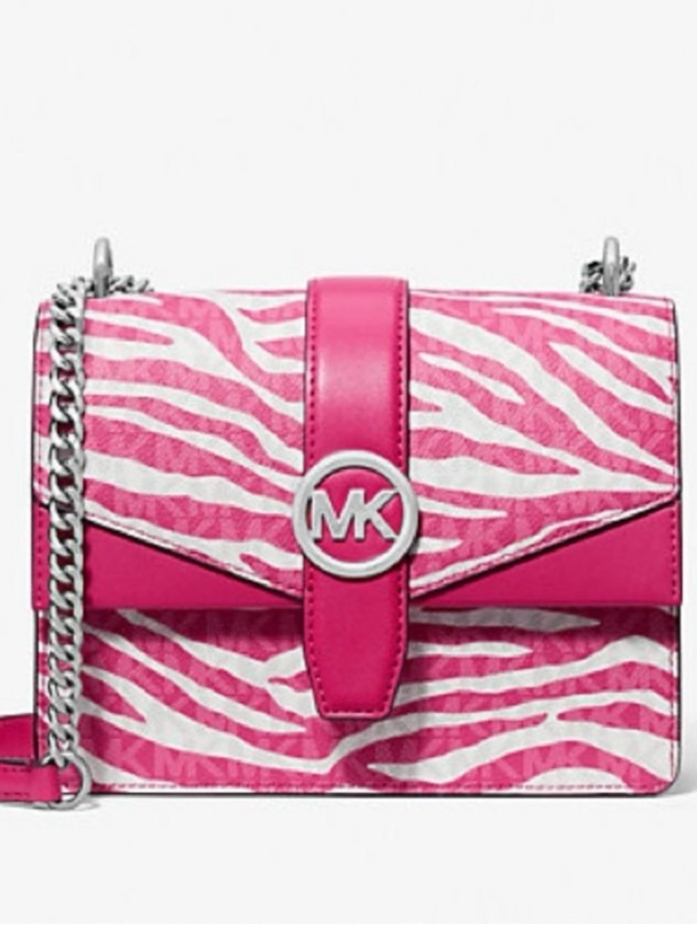 Fabulous  /NEW Michael Kors Pink and White Zebra Crossbody with Silver MK Accent
